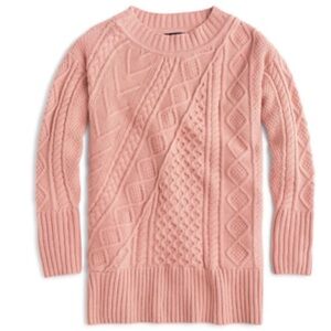 NWOT J Crew wool blend pink oversized patchwork cable fisherman tunic sweater XS